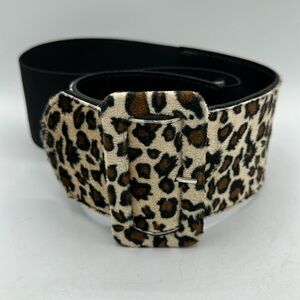 Leopard print belt with black elastic back, size S
